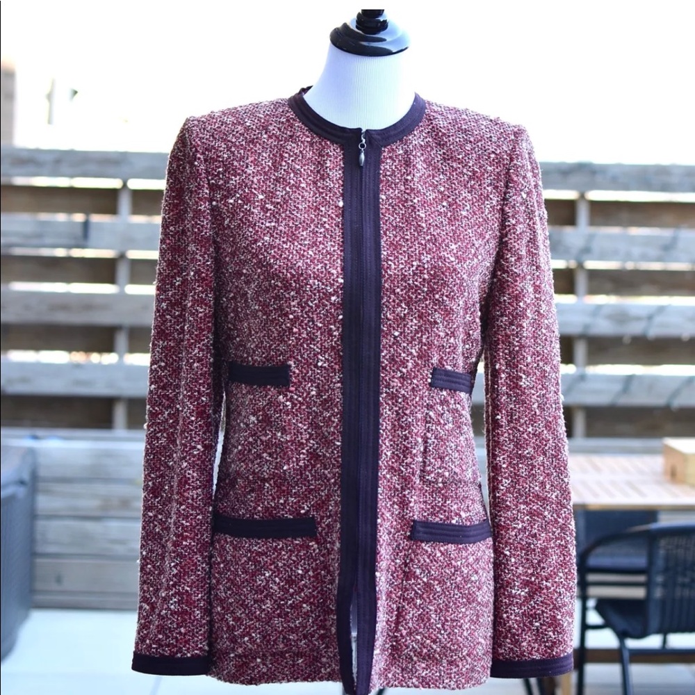 St John Collection Claret Red Tweed Boucle Jacket